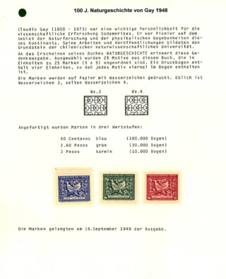 Maier Jörg / Chile 1948 - Gedenkserie 100 Jahre "Naturgeschichte von Chile" von Claudio Gay